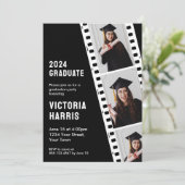 Invitation Retro Film Strip Custom 3 Photos Cool Graduation (Debout devant)