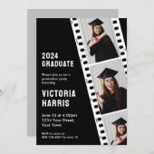 Invitation Retro Film Strip Custom 3 Photos Cool Graduation (Devant / Derrière)