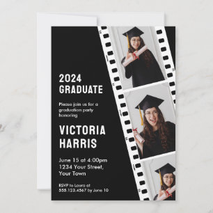 Invitation Retro Film Strip Custom 3 Photos Cool Graduation