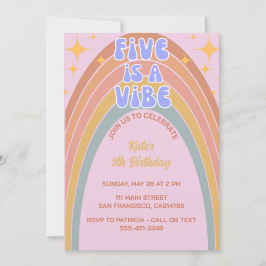 Invitation Retro Five est un Anniversaire Vibe Rainbow Pink (Devant)