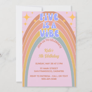 Invitation Retro Five est un Anniversaire Vibe Rainbow Pink
