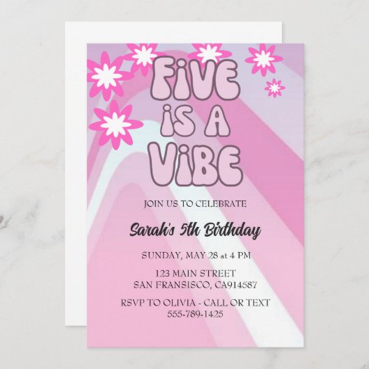 Invitation Retro Five est un Anniversaire Vibe Rainbow Pink (Devant / Derrière)