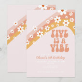 Invitation Retro Five est une ambiance Groovy daisy 5e annive (Devant / Derrière)