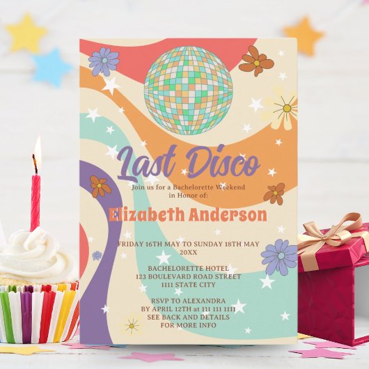 Invitation Retro Floral Disco Bachelorette Week-end