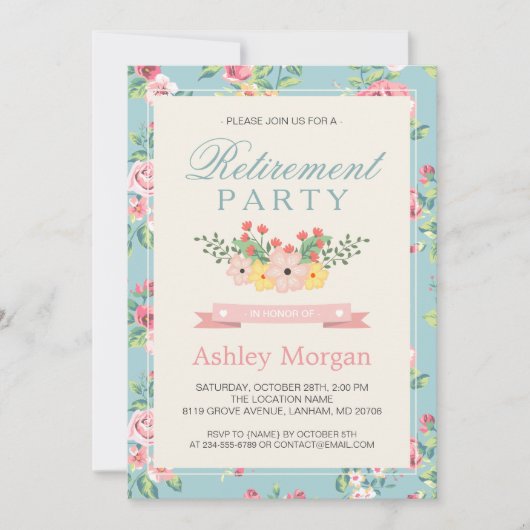 Invitation Retro Floral Feminine Retraite Party (Devant)