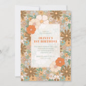 Invitation Retro Floral Girls 1er anniversaire (Devant)