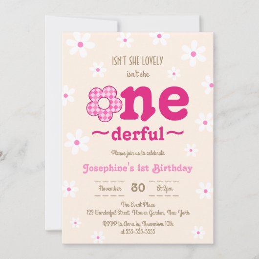 Invitation Retro Floral n'est-elle pas Onedefrul 1er annivers (Devant)
