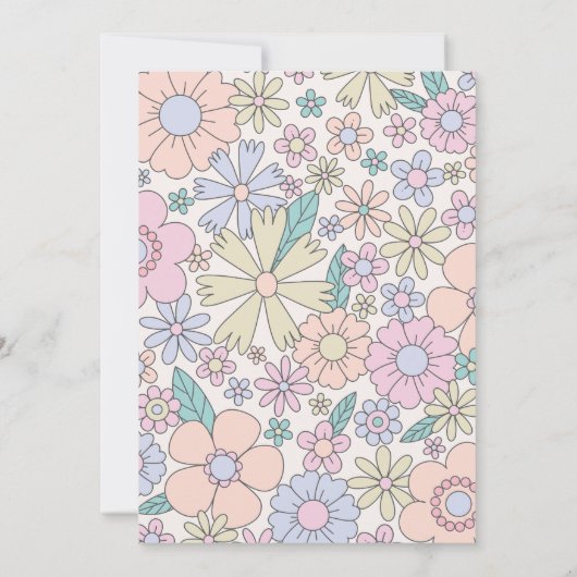 Invitation Retro Floral Nine est un Vibe 9e anniversaire (Dos)