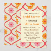 Invitation Retro Floral Ogee Mid-Century Modern Bridal Shower (Devant / Derrière)