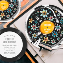 Invitation Retro Floral Personnalisé Vinyl Record