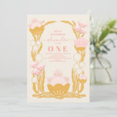 Invitation Retro Floral Rose Gold 1er anniversaire (Debout devant)