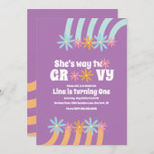 Invitation Retro Florals Way Deux Anniversaire Super (Devant / Derrière)