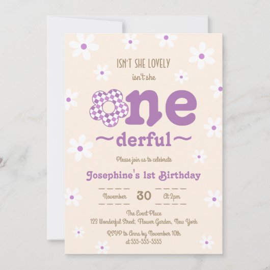 Invitation Retro Flower n'est-elle pas Onedefrul 1er annivers (Devant)