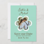 Invitation Retro Flower Photo Mariage Turquoise Enregistrer l (Devant)