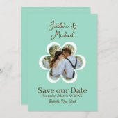 Invitation Retro Flower Photo Mariage Turquoise Enregistrer l (Devant / Derrière)