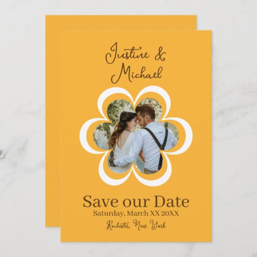 Invitation Retro Flower Photo Orange Wedding Enregistrer la d (Devant / Derrière)