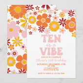 Invitation Retro Flower ten est un Vibe 10e anniversaire (Devant / Derrière)