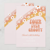 Invitation Rétro Four Ever Groovy marguerite bohème 4ème anni (Devant / Derrière)