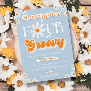 Invitation Retro Four Ever Super Boys 4e anniversaire