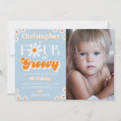 Invitation Retro Four Ever Super Boys 4th Birthday Photo (Devant)