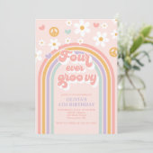 Invitation Retro Four Ever Super Rainbow 4e anniversaire (Debout devant)