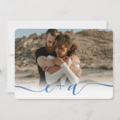 Invitation Retro French blue Elegant 4 Photos script mariage (Dos)