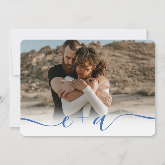 Invitation Retro French blue Elegant 4 Photos script mariage (Dos)