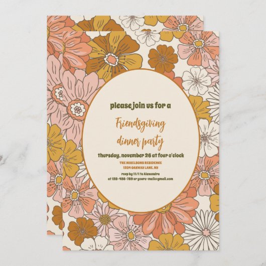 Invitation Retro Friendsgiving Thanksgiving Dîner (Devant / Derrière)