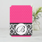 Invitation Retro Fuchsia rose et noir Mariage damassé (Debout devant)