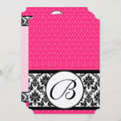 Invitation Retro Fuchsia rose et noir Mariage damassé (Devant / Derrière)