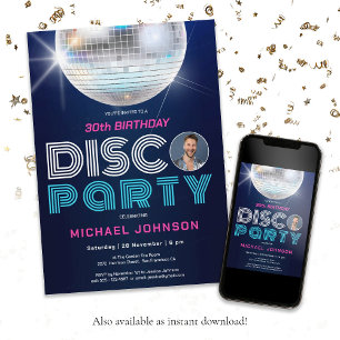 Invitation Retro Fun Custom Photo Disco 30th Birthday Party