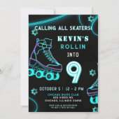 Invitation Retro Fun Neon Glow Roller Patinage Anniversaire (Devant)