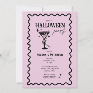 Invitation Retro Fun Rose et Noir fête d'Halloween
