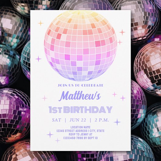 Invitation Retro Funky 90s Pink Disco Premier Anniversaire Ph