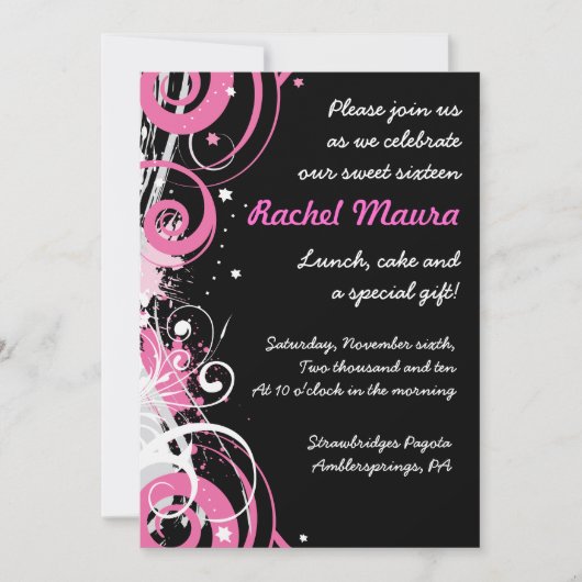 Invitation Retro Funky Hot Pink Sweet sixteen 16 (Devant)