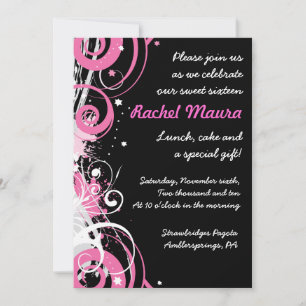Invitation Retro Funky Hot Pink Sweet sixteen 16