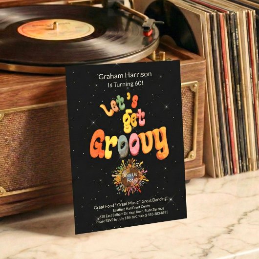 Invitation rétro funky pour 60e anniversaire