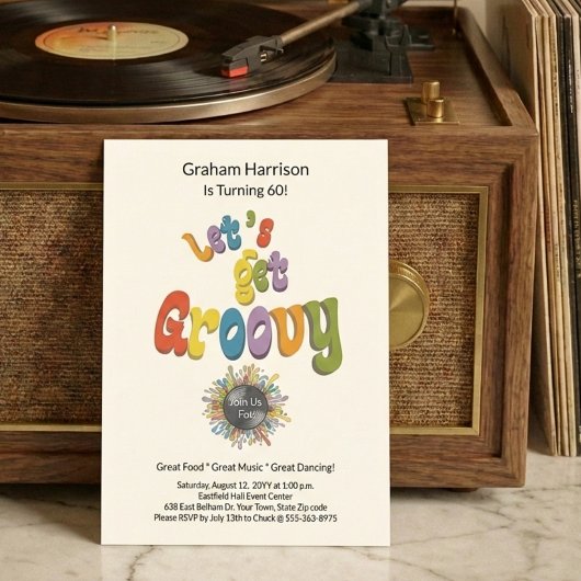 Invitation rétro funky pour 60e anniversaire