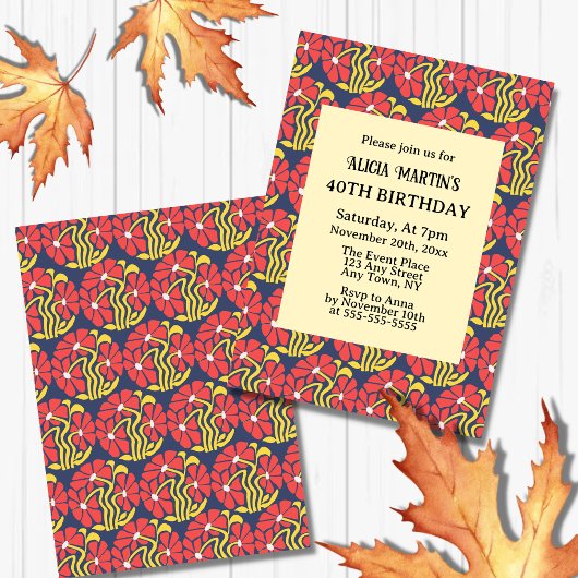 Invitation Retro Funky Super Trippy Daisy Floral Anniversaire