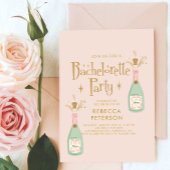 Invitation Retro Funny Peach Champagne Bachelorette Party