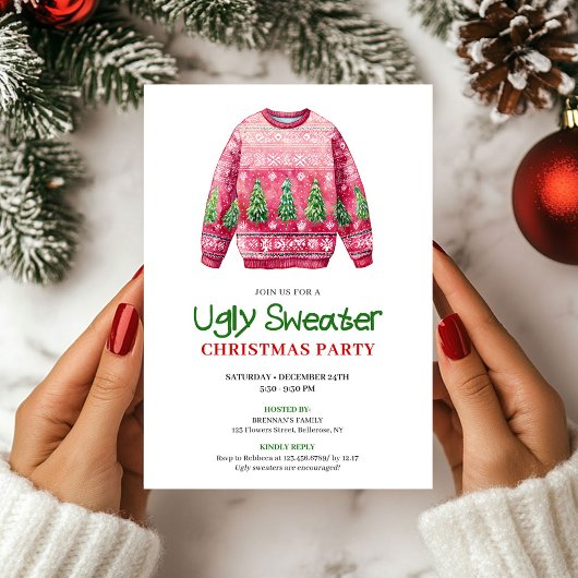 Invitation Retro Funny Ugly Sweater Holiday Party Card
