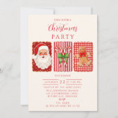 Invitation Retro Gingham Santa Gingerbread Christmas (Devant)