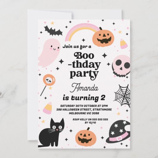 Invitation Retro Girls Boothday Halloween Anniversaire (Devant)