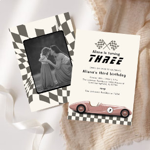 Invitation Retro Girls Vintage Pink Race Car fête d'anniversa