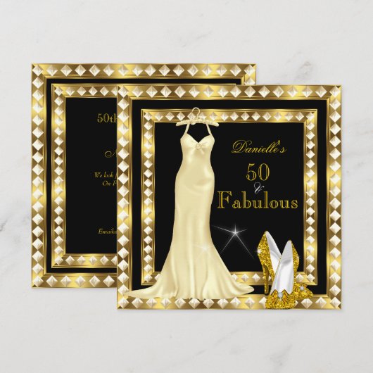 Invitation Retro Glamor Hollywood Fabulous 50 Gold Deco 2 (Devant / Derrière)