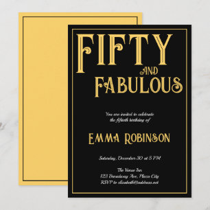 Invitation Retro Gold "Cinquante ans et Fabuleux" 50e Anniver