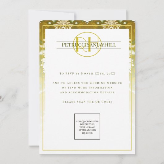 Invitation Retro Gold Green Mariage damassé (Dos)