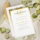 Invitation Retro Gold Green Mariage damassé