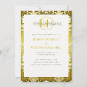 Invitation Retro Gold Green Mariage damassé (Devant)