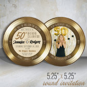 Invitation Retro Gold Vinyl Record Photo 50th Birthday Party